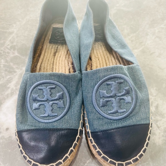 TORY BURCH Benton Slip-On Platform Espadrille Flat 8.5 M Denim/Navy/Chambray - Picture 8 of 8